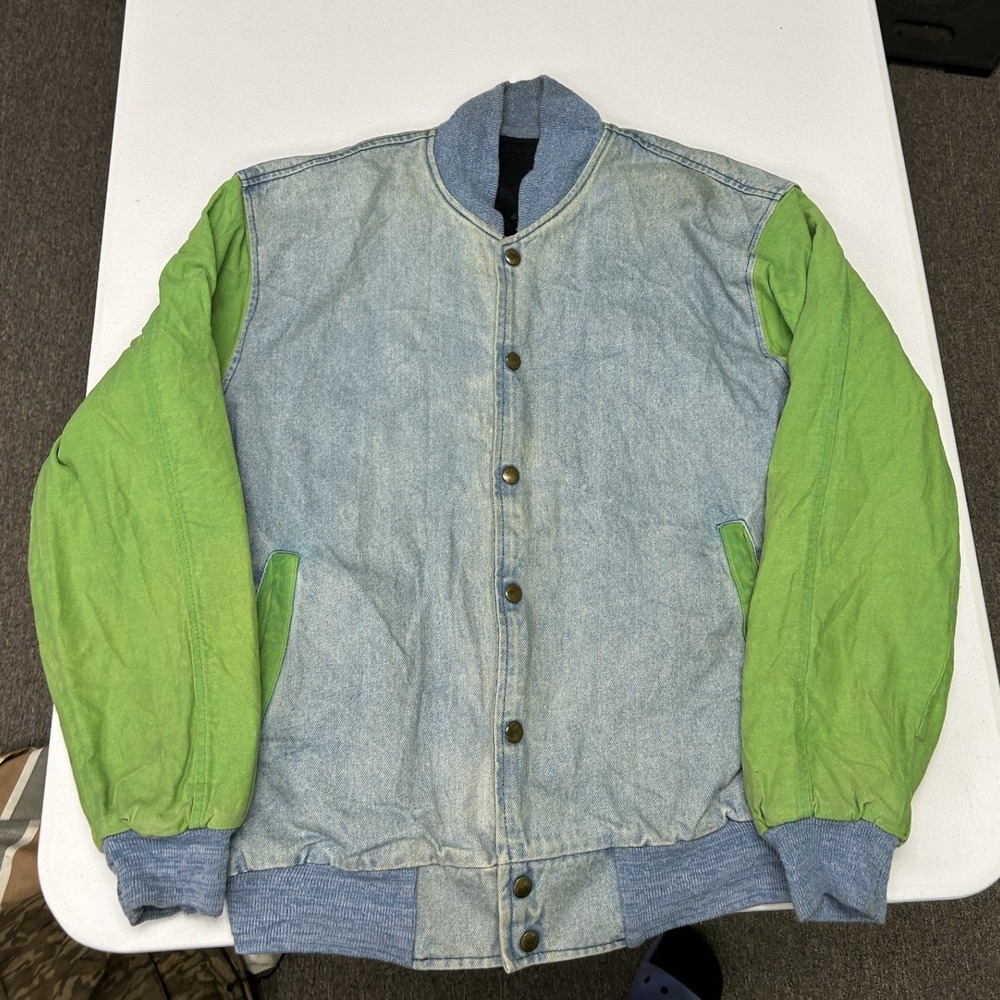 Auburn sportswear Varsity Jacket L Blue Green Denim Colorblock Vintage Bomber
